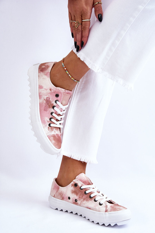 Modne Niskie Trampki Big Star LL274044 Różowo-Beżowe