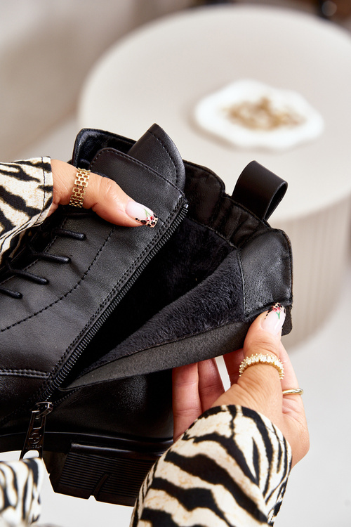 Ocieplane Botki Workery Damskie Skóra Naturalna Czarne Vinceza 66688