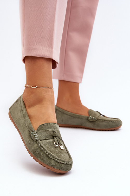 Damskie Zamszowe Klasyczne Mokasyny Zielone Ontala