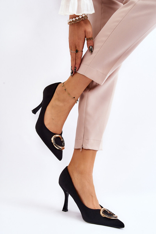 Eleganckie Szpilki Z Modną Ozdobą Czarne Precious