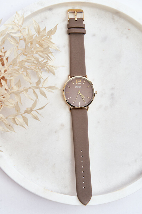 Damski Zegarek Na Skórzanym Pasku Ernest E62001MD Szary