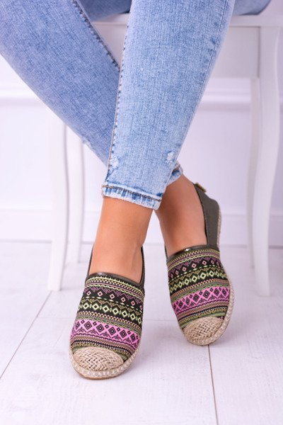 Lu Boo Zielone Damskie Letnie Espadryle Aztek Monett