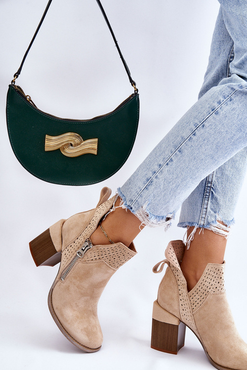 Zamszowe Botki Na Masywnym Obcasie Jasnobeżowe Camden