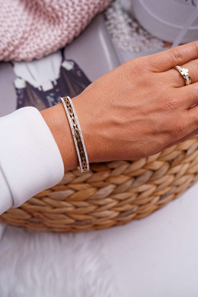 Damska Bransoleta Stalowa Z Cyrkoniami Złota Timeless