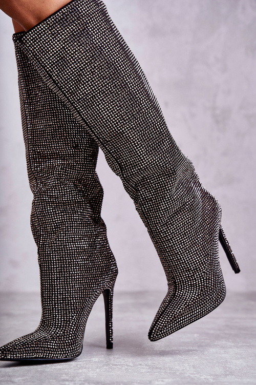 Modne Kozaki Na Szpilce Z Cyrkoniami Czarne Lovisa