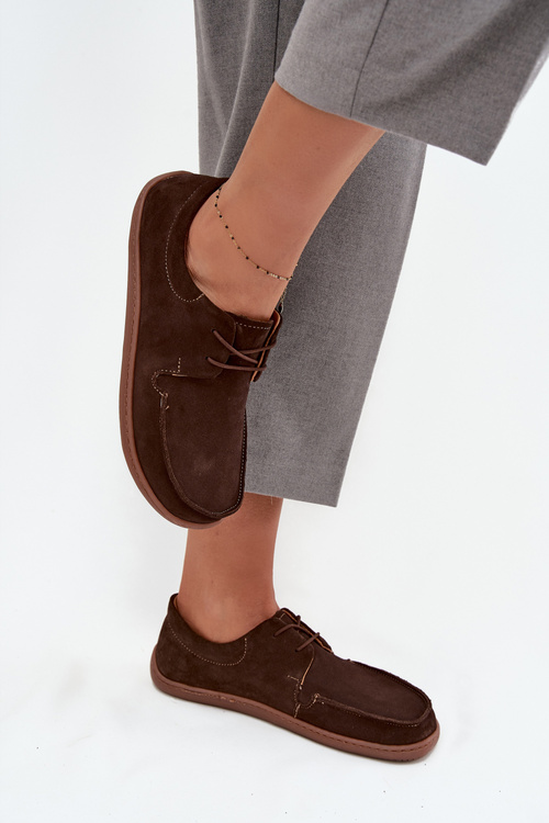 Półbuty Damskie Typu Barefoot Z Naturalnego Zamszu Zazoo 327 Czekoladowe