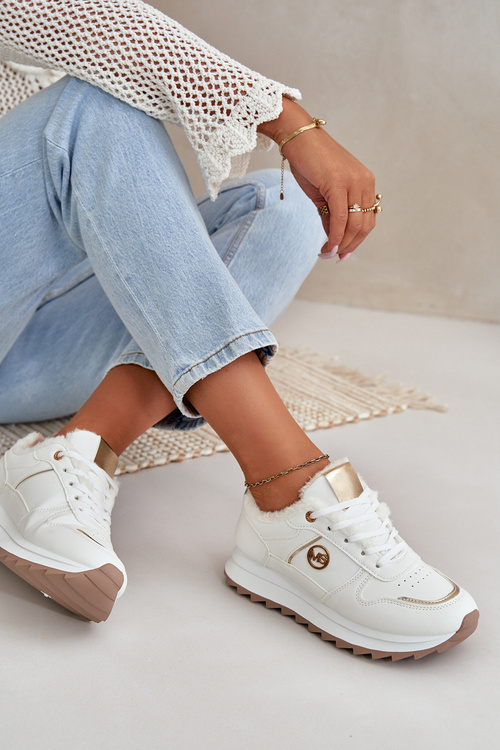 Buty Sportowe Damskie Ocieplane Futerkiem Na Platformie Białe Lerisas