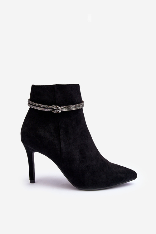 Ocieplane Zamszowe Botki Na Szpilce Czarne Anslei