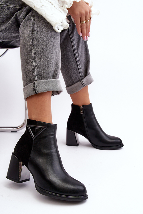 Lakierowane Botki Na Obcasie Ocieplane MR880-093 Czarne