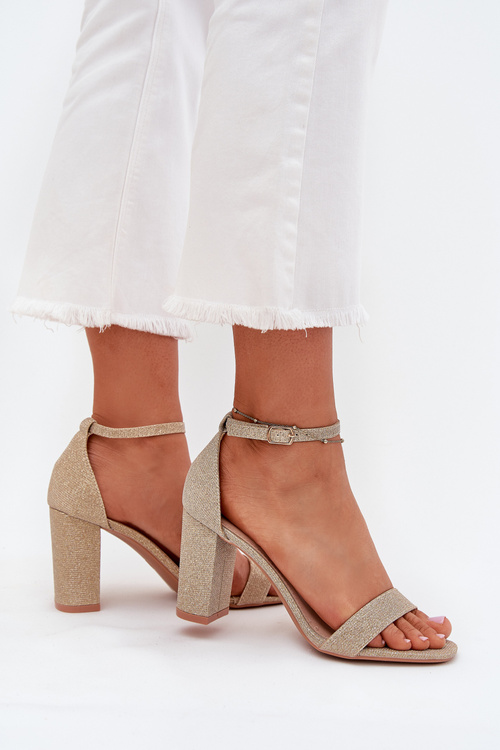 Błyszczące Sandały Damskie Na Słupku Złote Kavina