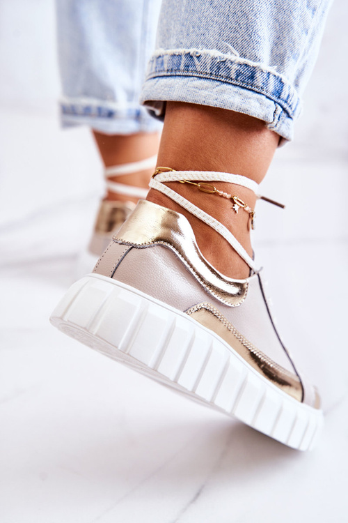 Damskie Półbuty Na Platformie Beżowo-Złote Noriso