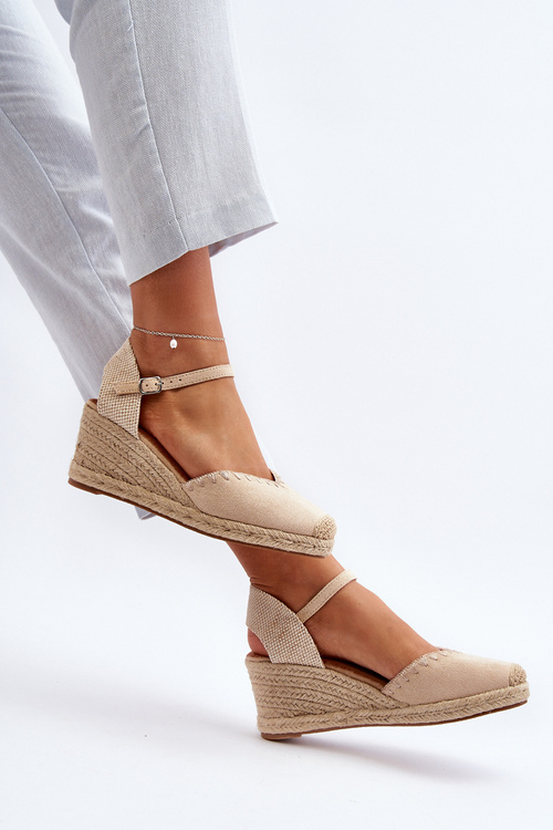 Zamszowe Sandały Espadryle Na Koturnie Z Plecionką Beżowe Raylin
