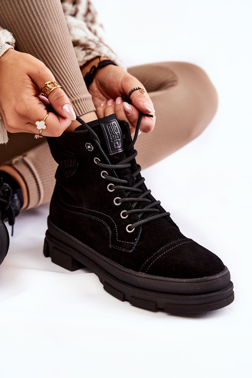 Zamszowe Ocieplane Botki Trapery Big Star KK274525 Czarne