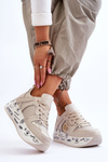 Damskie Skórzane Sneakersy Na Masywnej Platformie Beżowe Asturia