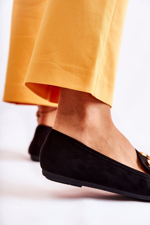 Damskie Zamszowe Mokasyny Z Ozdobą Czarne Reality