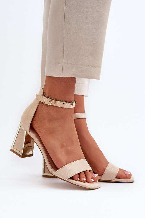 Sandały Zamszowe Na Słupku Beżowe Pholia