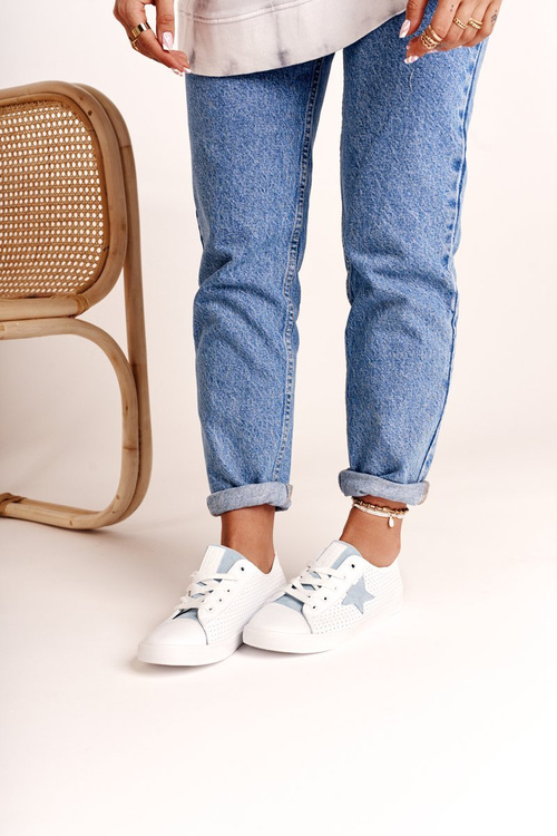 Damskie Skórzane Trampki Z Gwiazdą BIG STAR DD274692 Biało-Niebieskie