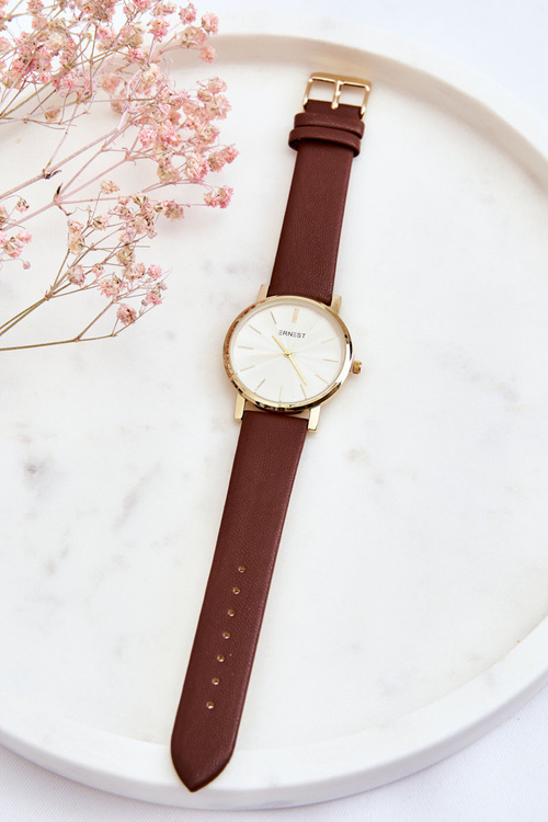 Damski Zegarek Ze Złotą Kopertą Ernest Brązowy Vega