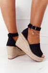 Sandały Na Koturnie Z Plecionką Czarne Makenna