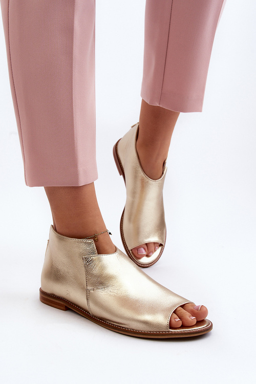 Damskie Skórzane Sandały Laura Messi 2443 Złote