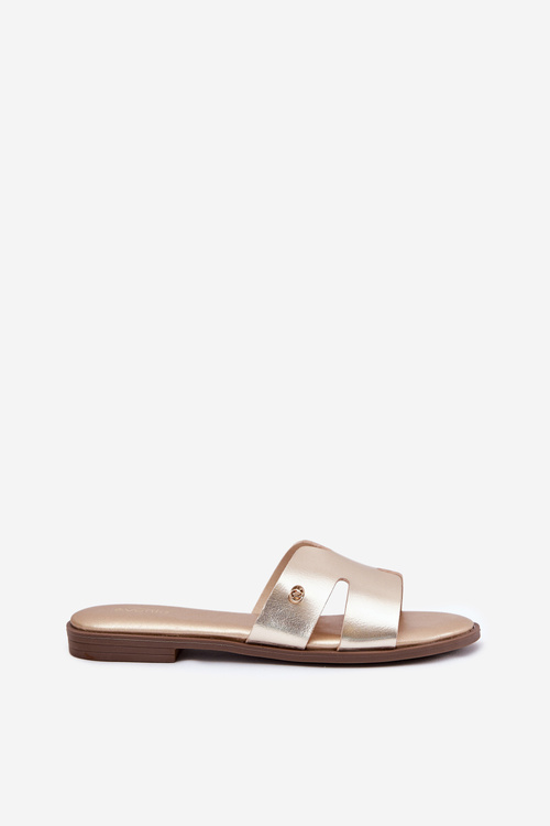 Klapki Damskie Płaskie Z Eko Skóry Złote Firvania