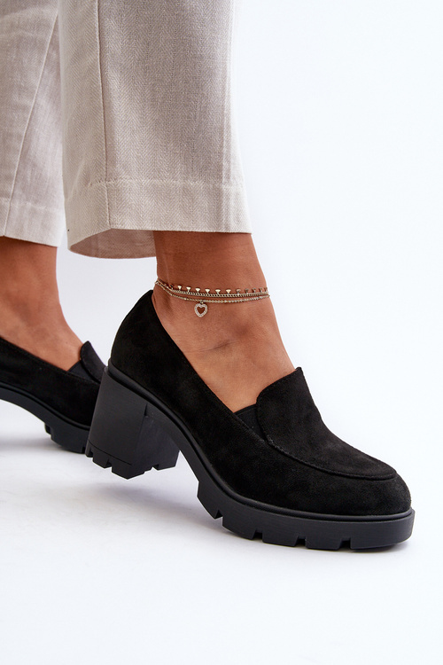 Półbuty Damskie Eko Zamszowe Na Obcasie i Platformie Czarne Arablosa