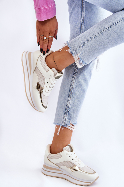 Damskie Buty Sportowe Na Koturnie Jasnobeżowe Ruby