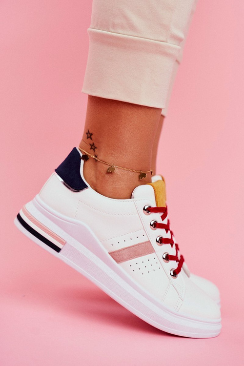 Sportowe Damskie Buty Biało Granatowe Mirra