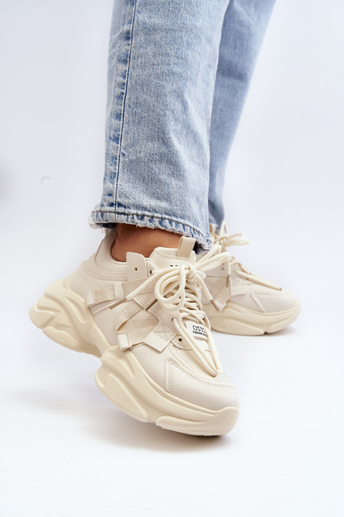 Sneakersy Damskie Na Masywnej Podeszwie Beżowe Windamella