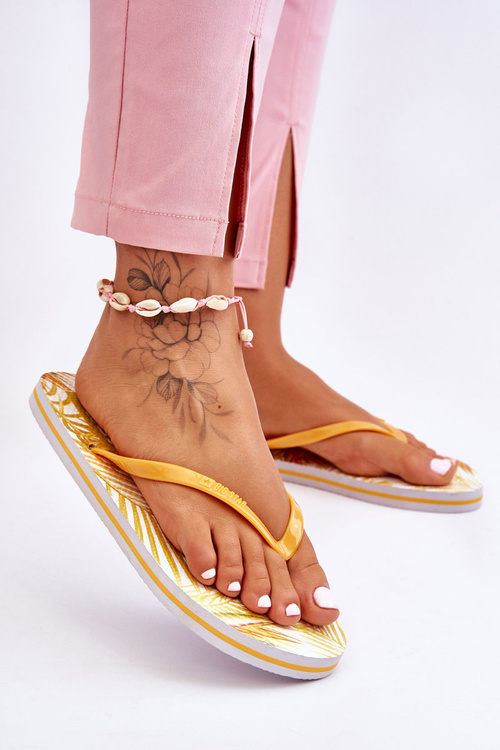 Damskie Modne Klapki Japonki Big Star LL274819 Żółte