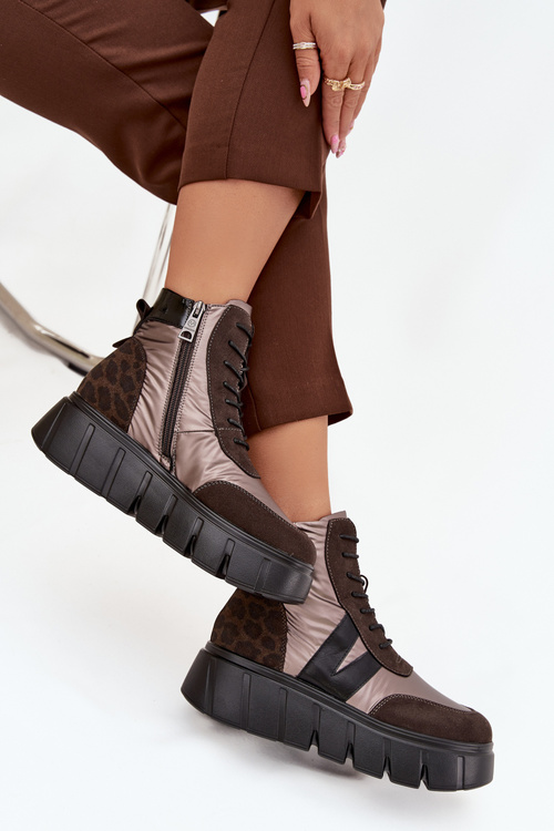 Botki Damskie Ocieplane Na Platformie Vinceza 58562 Brązowe