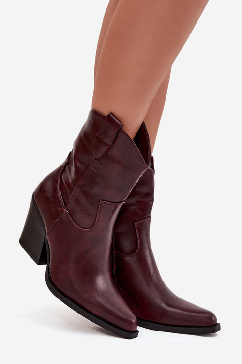Botki Kowbojki Damskie Eko Skórzane Na Słupku Bordowe Morelia