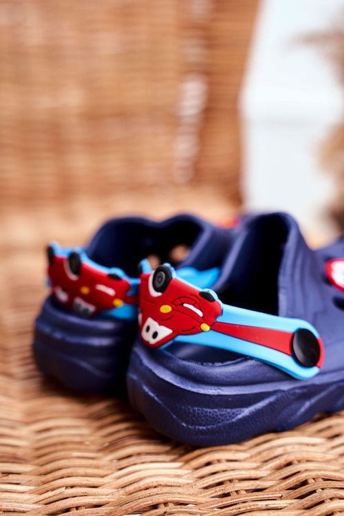 Klapki Dziecięce Piankowe Kroksy Granatowe Auta Bruno