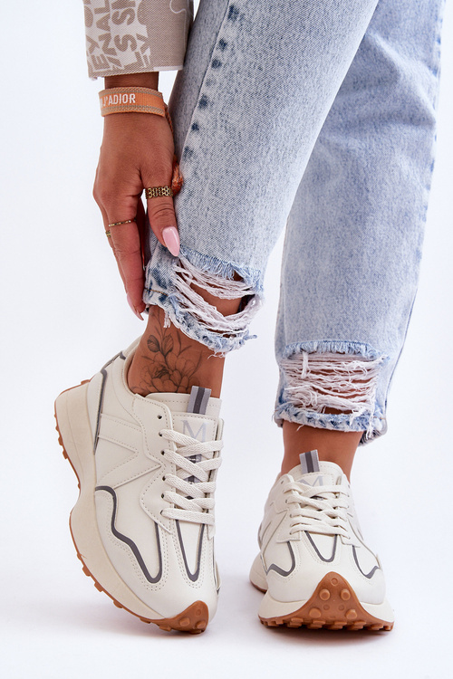 Damskie Skórzane Buty Sportowe Beżowe Faro