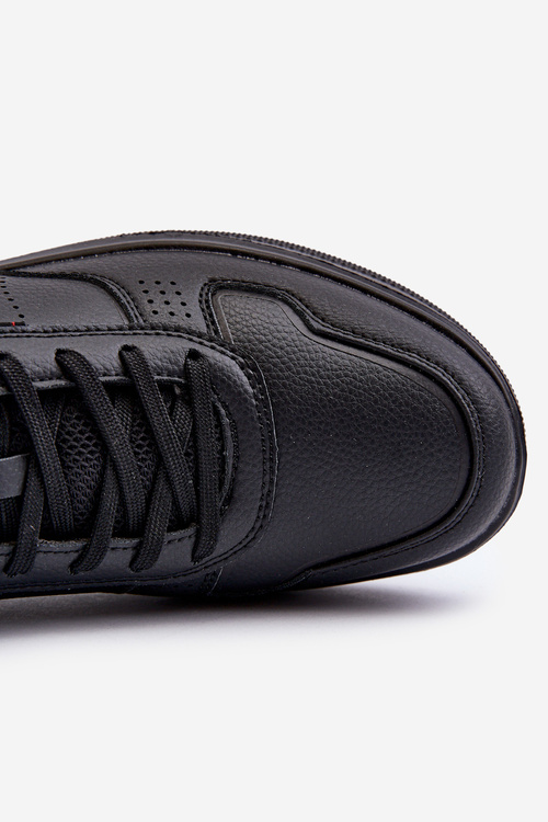 Lekkie Sneakersy Męskie Na Platformie Z Eko Skóry Czarne Uziran