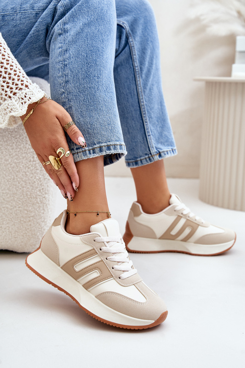 Sneakersy Buty Sportowe Na Platformie Damskie Beżowe Thari