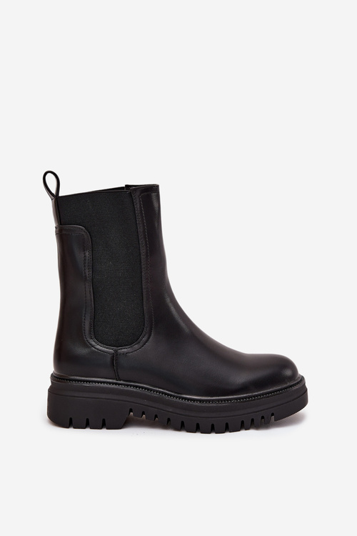 Botki Sztyblety Damskie Na Platformie I Płaskim Obcasie Wsuwane Czarne Ravessa