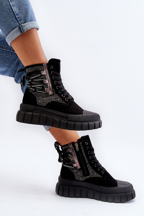 Wysokie Trampki Damskie Na Masywnej Platformie Czarne Wonise