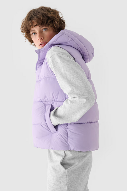 Bezrękawnik Damski Puchowy Z Kapturem 4F 4FWAW24TVJAF141-52S Fioletowy