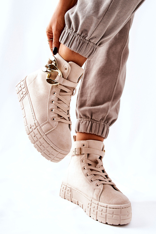 Wysokie Trampki Na Platformie Jasnobeżowe Evenia