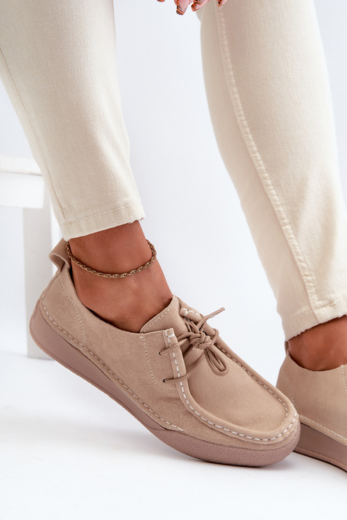 Zamszowe Półbuty Damskie Sergio Leone SP021 Beżowe