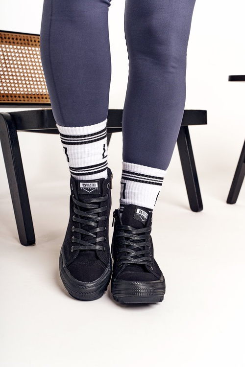 Damskie Wysokie Trampki Na Dużej Podeszwie BIG STAR FF274244 Czarne