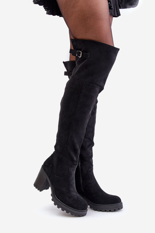 Kozaki Na Słupku Z Cholewką Za Kolano Ocieplane Czarne Niaviera