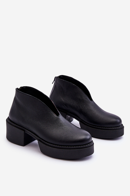 Skórzane Botki Na Masywnym Obcasie Nicole 2795/056 Czarne