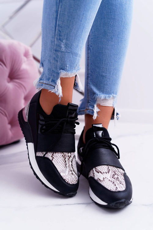 Sportowe Damskie Czarne Buty Snake Elanco
