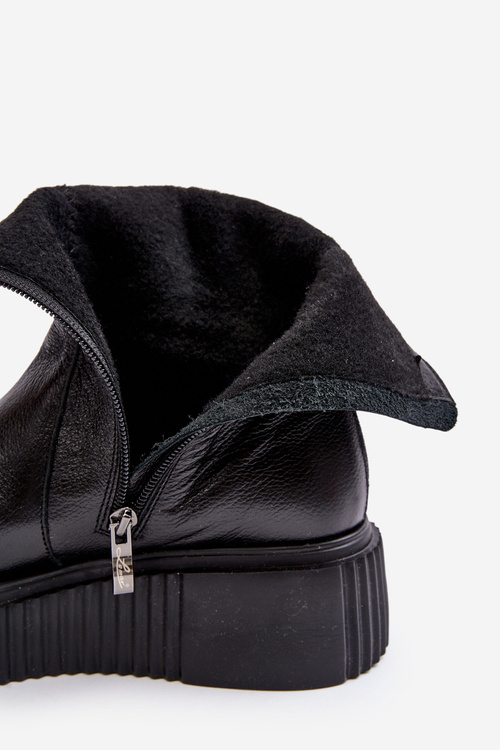 Damskie Skórzane Botki Na Platformie Czarne Lemar Jenefer