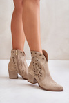 Ażurowe Botki Kowbojki Zamszowe Na Słupku Lewski 3613 Beżowe