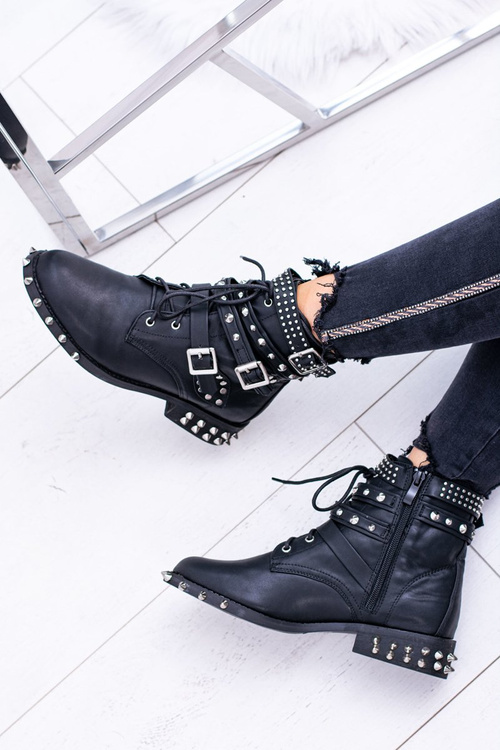 Lu Boo Damskie Botki Verona Z Ćwiekami Kolce Klamry Rock