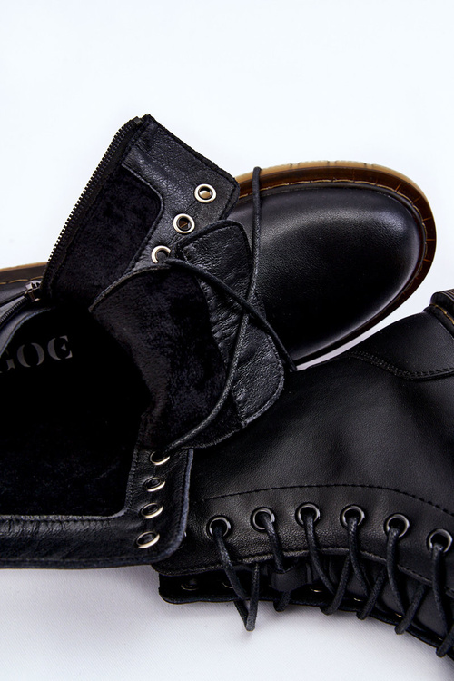 Damskie Skórzane Botki Ocieplane Na Suwak GOE II2N4060 Czarne