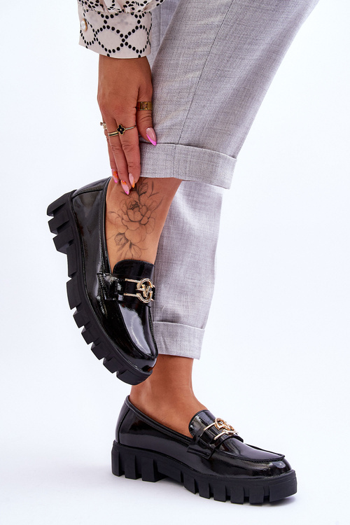 Lakierowane Damskie Mokasyny Czarne Sanvi